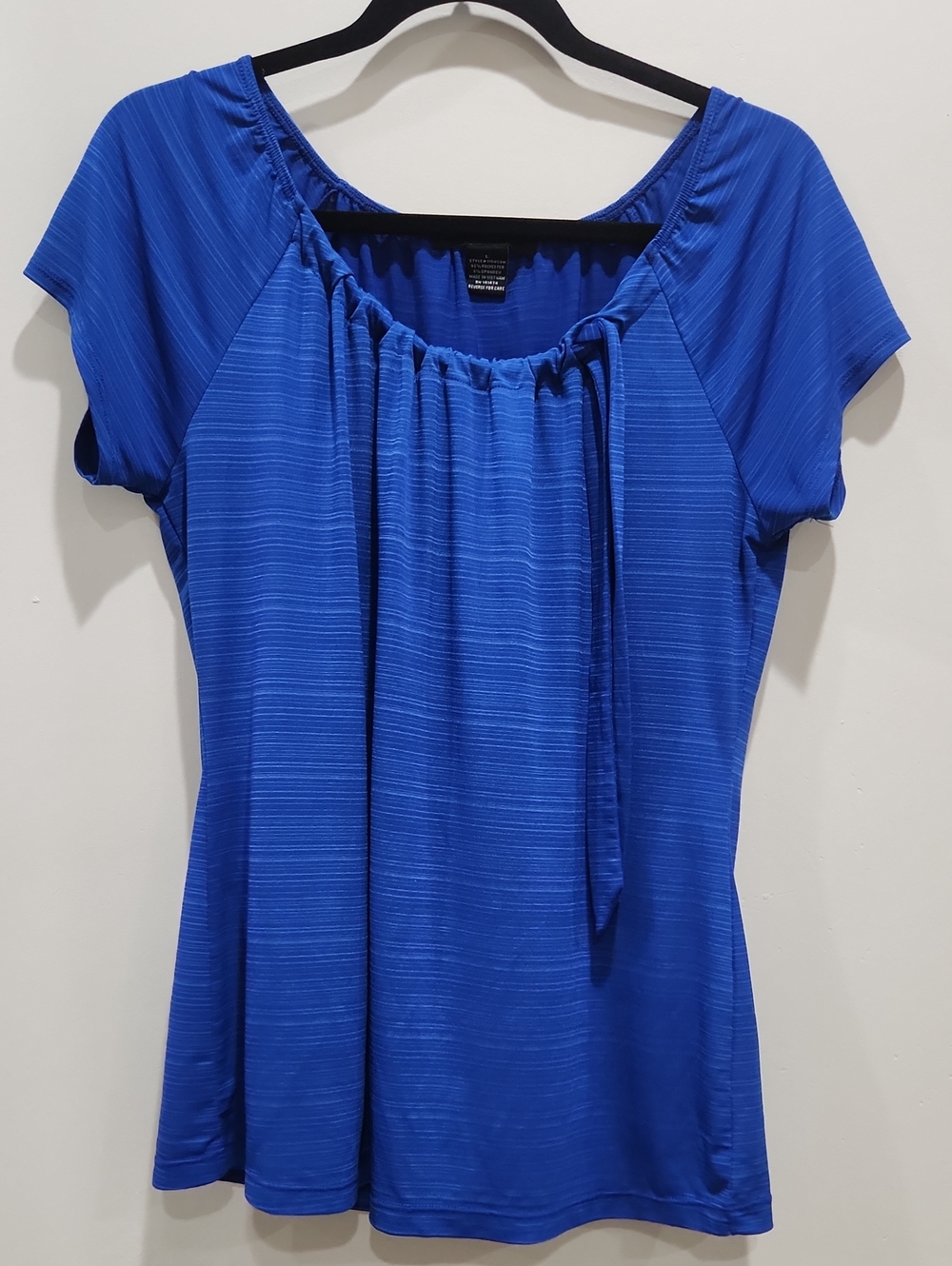 Liz Mccoy Cobalt Blue Short-Sleeve Gathered Scoop Neck Top